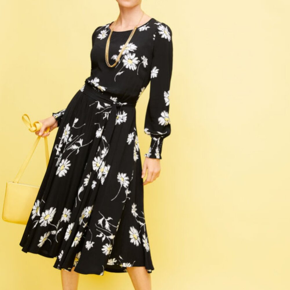 Talbots Vintage Daisy Fit & Flare Dress in Black, White, and Yellow - Picture 4 of 5